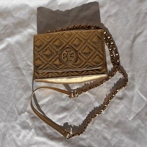 Tory Burch Marion crossbody pale gold leather